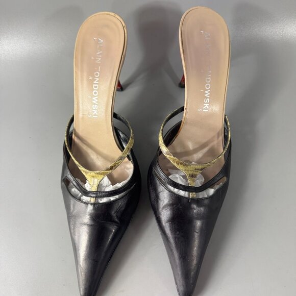 Alain Tondowski Paris Black Leather Pointed Toe Heels, Size 39 - Picture 4 of 13